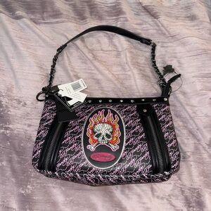 Ed Hardy Pink Skull Print Shoulder Bag